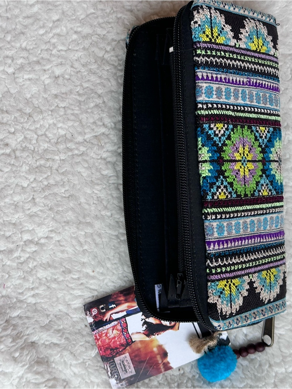 Handcrafted Multicolor Embroidered Zip Wallet - Picture 6 of 6